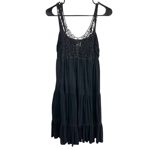 Guess Marciano Black Crochet Detail Sleeveless Whimsigoth Fairy Dress Sz Medium - Picture 1 of 10